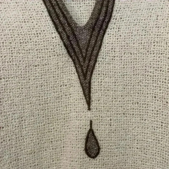 Hilana rough weave ivory tunic with brown on brown trim, 50%, wool,  50% cotton - Picture 6 of 9